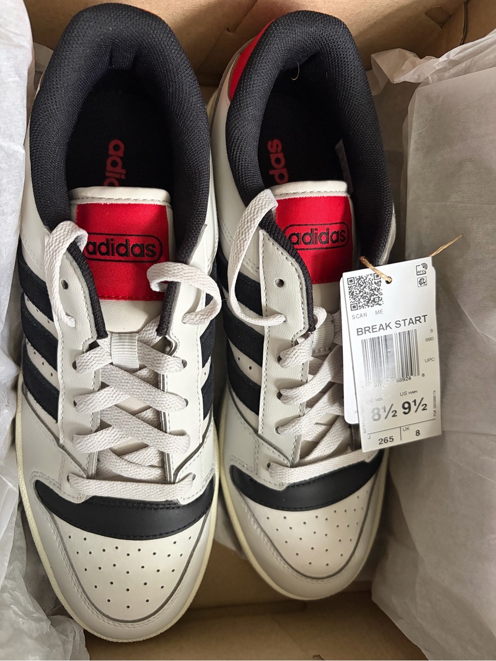adidas Break Start Sneakers in White, Black & Red Accent